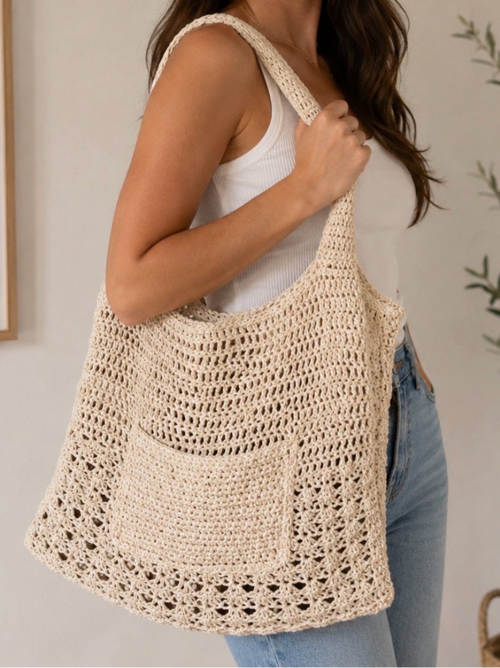 Handmade Cream Crochet Tote Bag